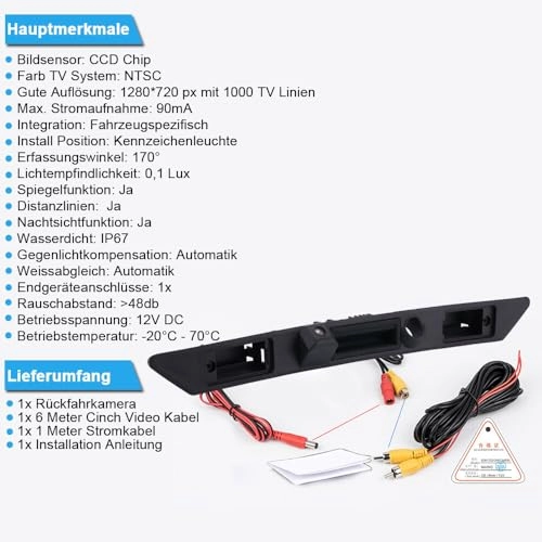 Rear View Camera - Night vision 1280 x 720 pixels