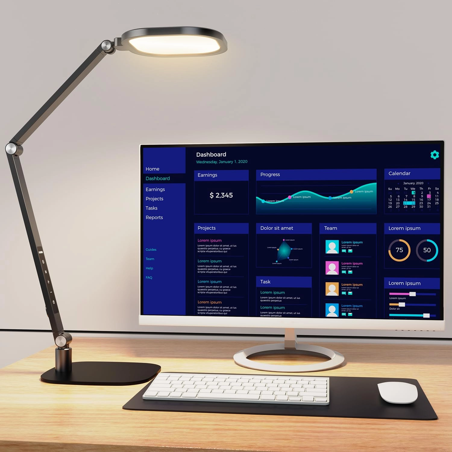 LitONS LED Desk Lamp - Dimmable Soft Diffused Light Adjustable Metal Swing Arm