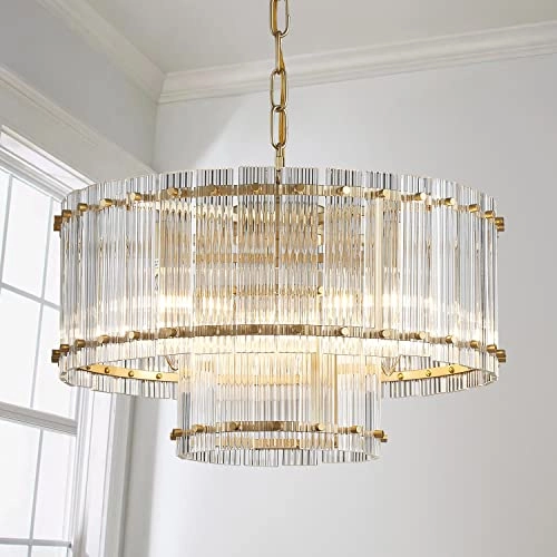 Moder Glass Chandelier - Doule Layer Drum 5-Light
