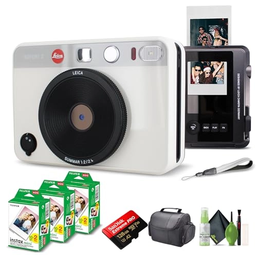 Sofort 2 - White + Travel Bag + Cleaning kit + Fujifilm Instax Mini Instant Film - 20 Exposures + microSDXC Extreme Pro - 128GB