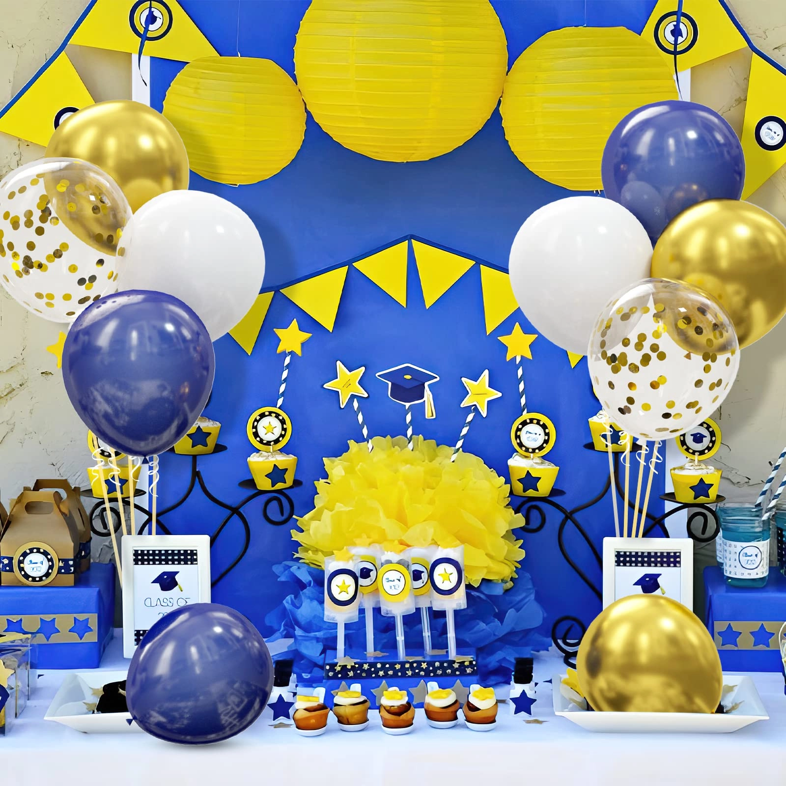 Gold Navy Blue Balloons Kit - 62pcs Anniversary Baby Shower Birthday Graduation Wedding