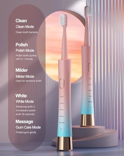 Rechargeable Sonic Electric Toothbrush - 5 Modes Smart Timer 8 Brush Heads