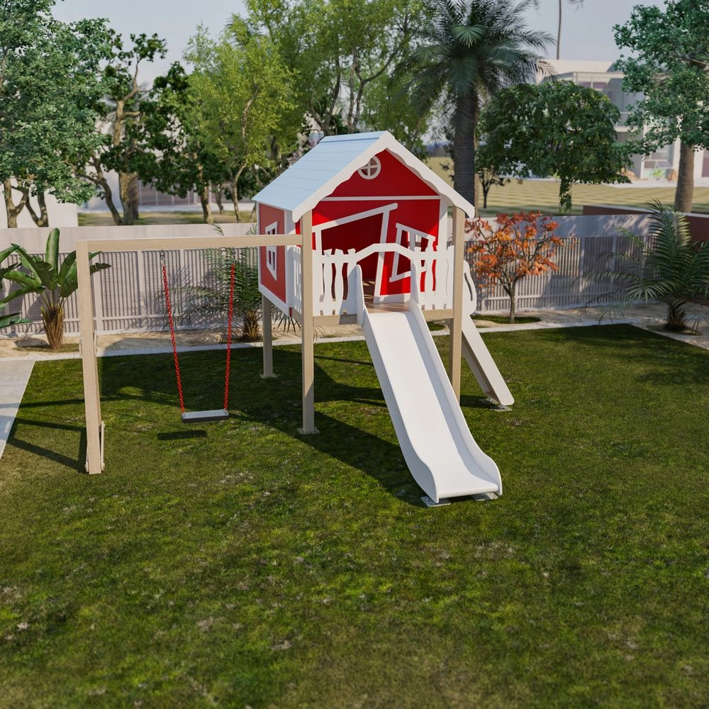 Playhouse - Platform Wall Ramp Slide Swing