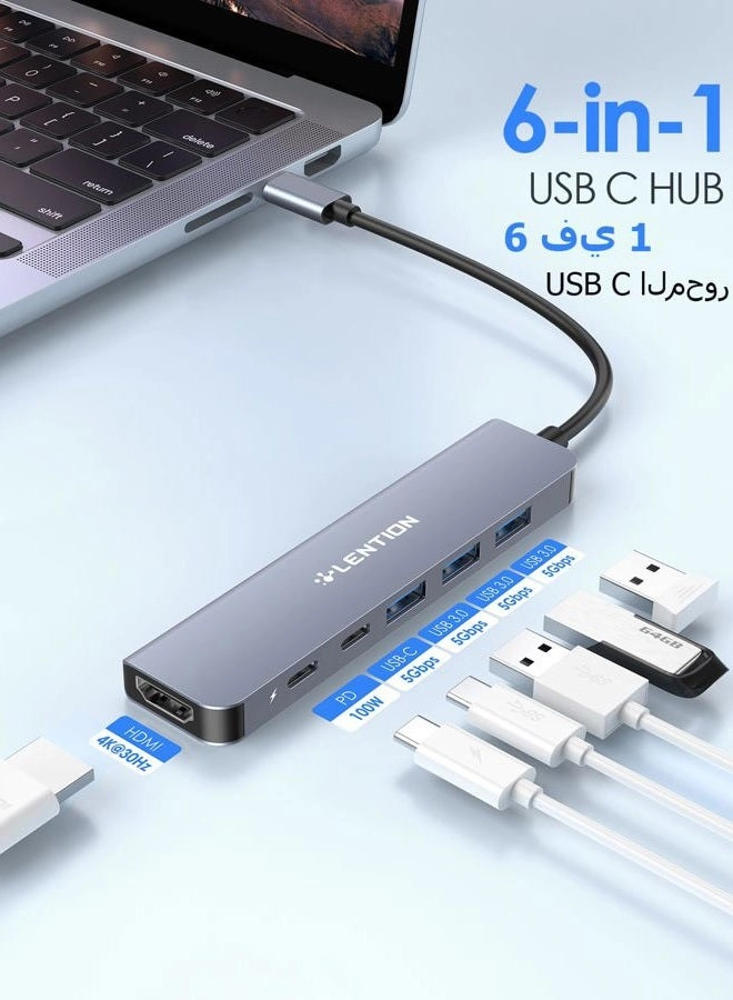 USB C Hub - 6 in 1 4K HDMI 100W PD