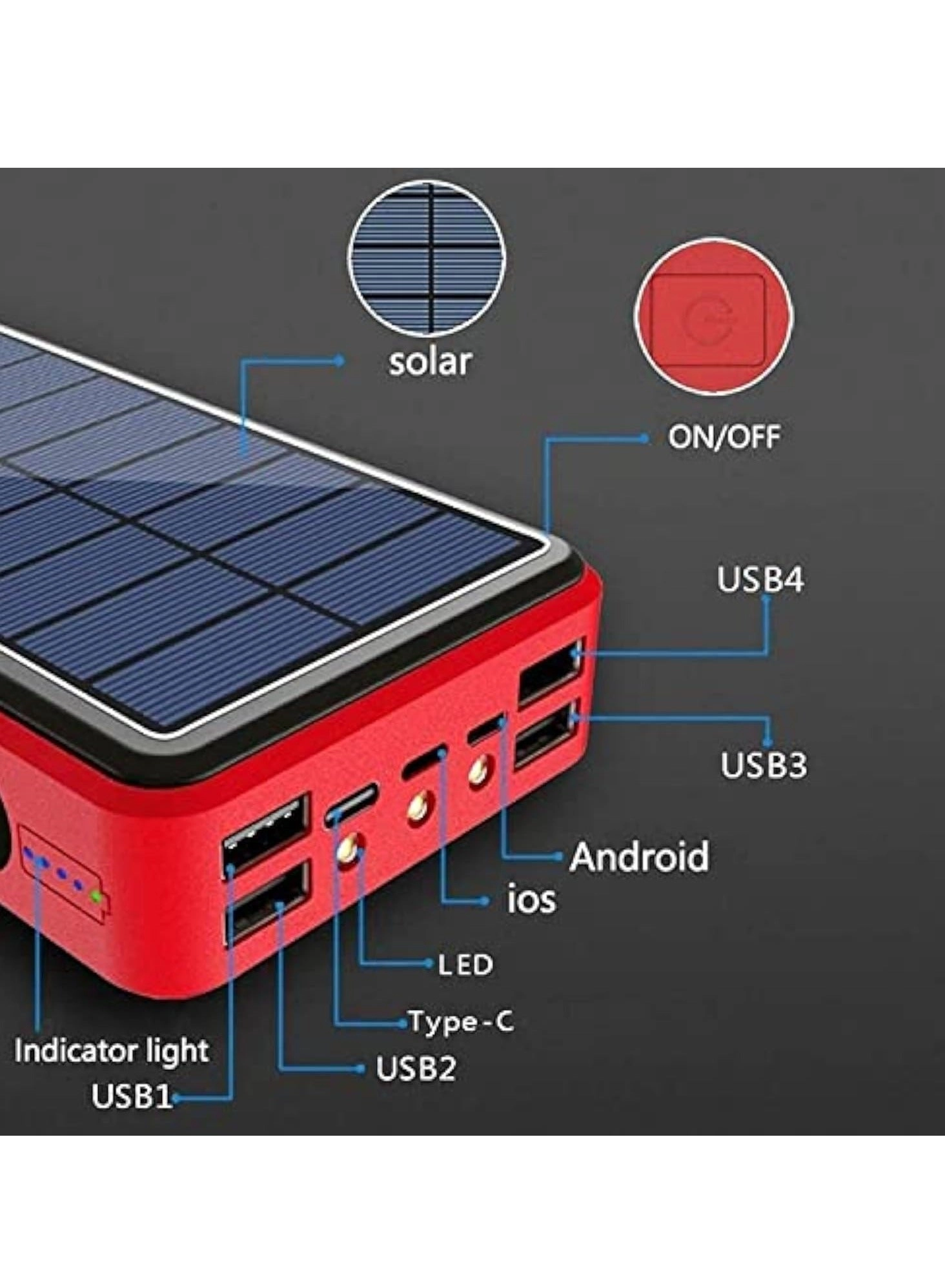 Solar Powerbank - 100000mAh 4 USB Qi