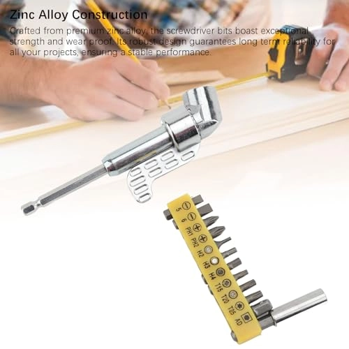 105 Degree Right Angle Drill Adapter - Zinc Alloy 12 Screwdriver Bits