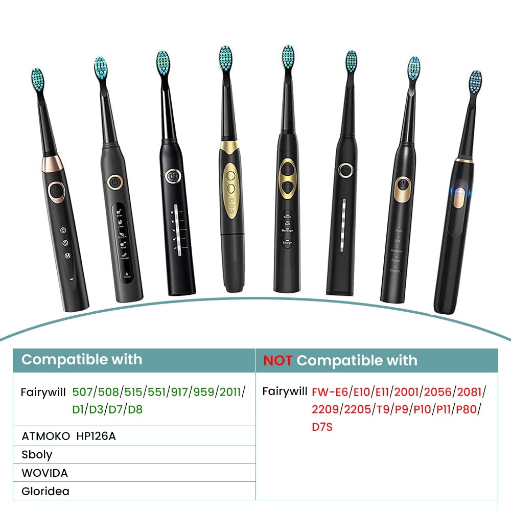 Electric Toothbrush Replacement Heads - 5 Pack FW507508551917959 FWD1 FWD3 FWD7 FWD8 Black