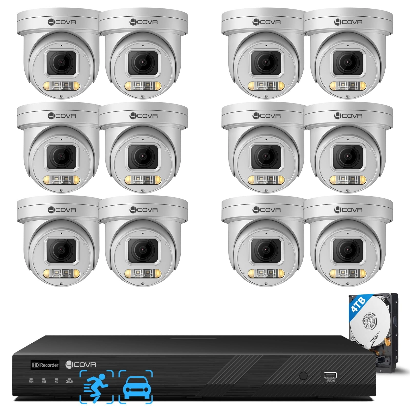 4COVR PoE PTZ Security Camera System - 12pcs 16 CHANNEL 8MP