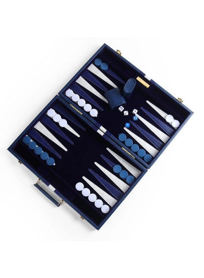 Backgammon - Travel Blue Premium Leather Case