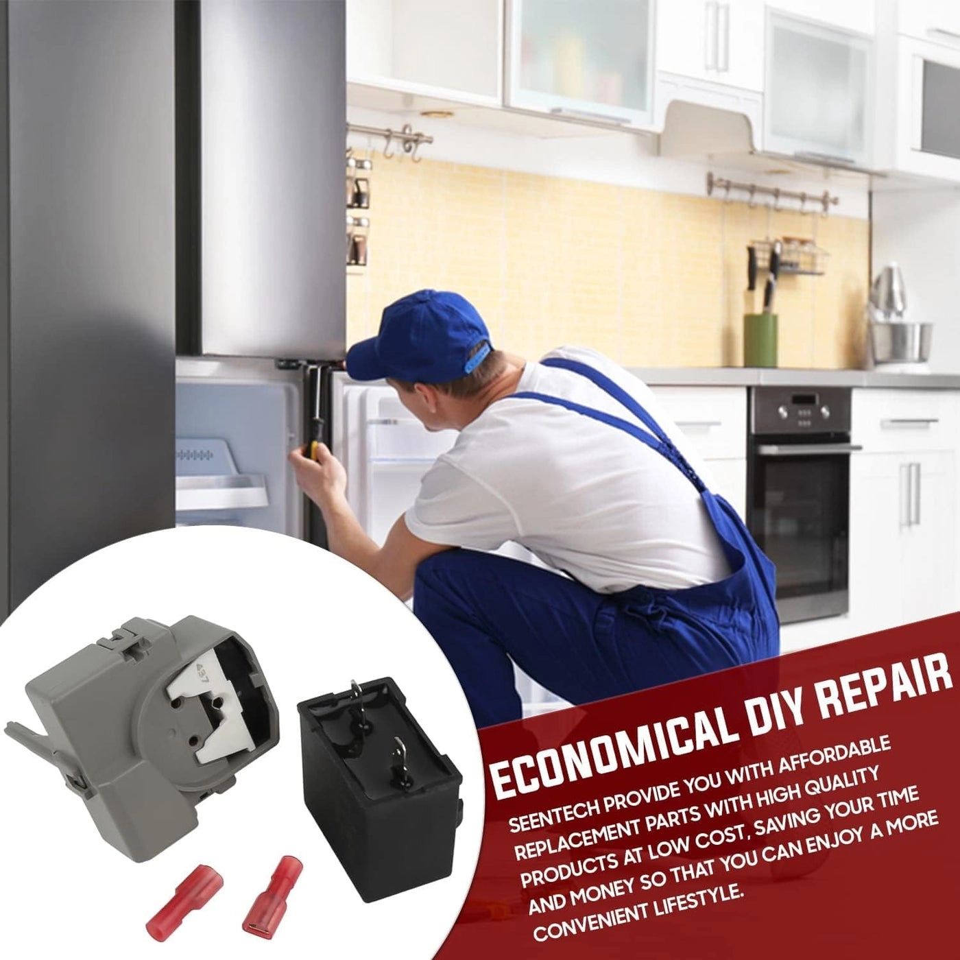 Overload and Start Relay - Compatible with Whirlpool Kenmore Refrigerators + Compressor Run Capacitor