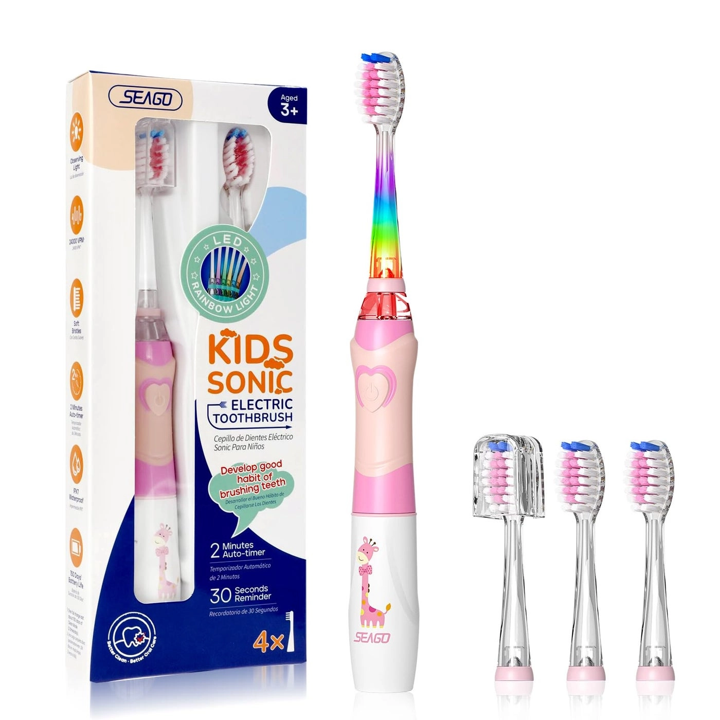 Toddler Electric Toothbrushes - 4 Brush Heads Smart Timer Suction Base