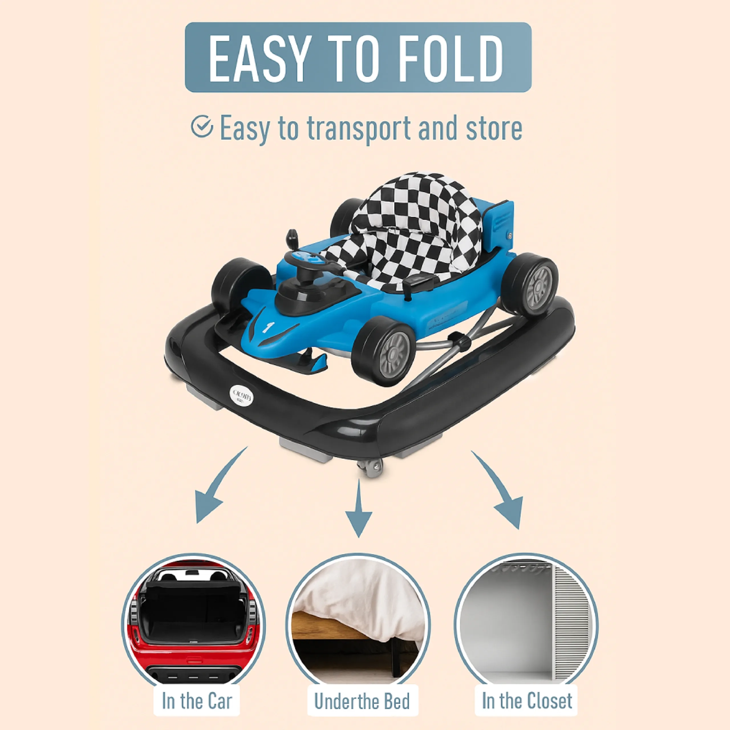 Ryan 4 In 1 Safety Baby Car Walker - Black Music and Lights