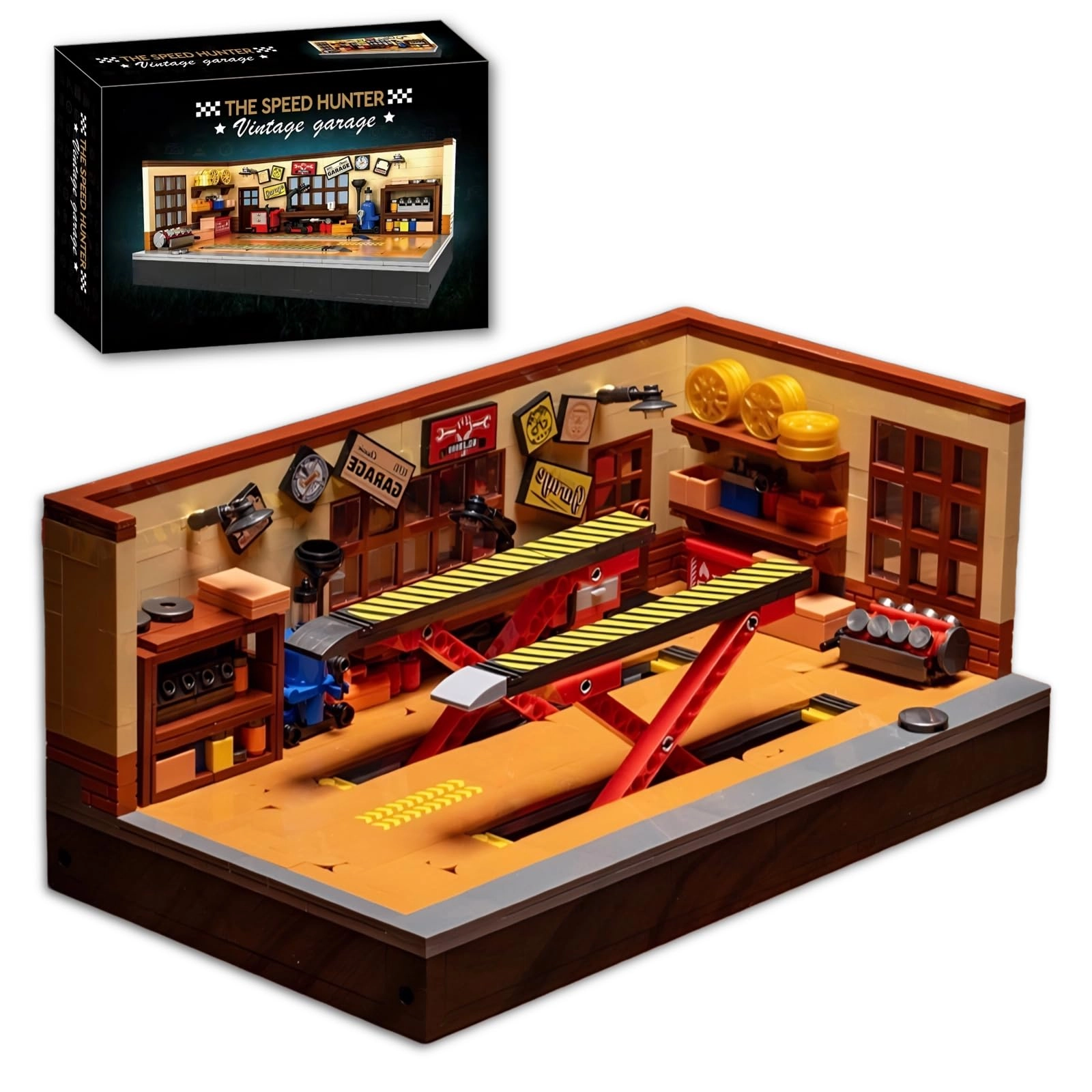 WULOBOOI Retro Garage Building Set - Compatible with 8-Stud Chassis