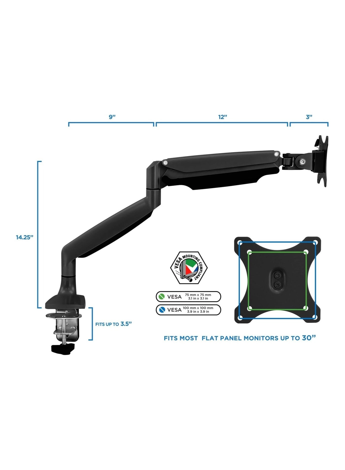 Adjustable Gas Spring Single Monitor Arm - 32"