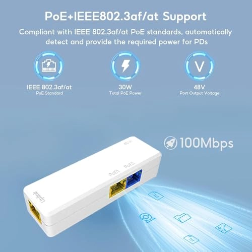 PoE Extender - 30W/60W 2 IEEE 802.3af/at/bt 100Mbps