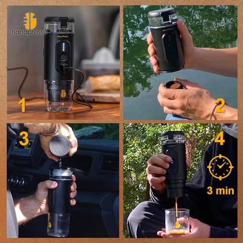 Portable Espresso Machine - 60 Milliliters Espresso Capsules or Ground Coffee