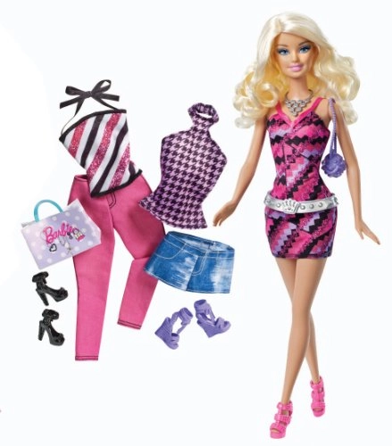Barbie Doll and Fashions Gift Set - three complete outfits 2 handbags 3 sets of shoes
