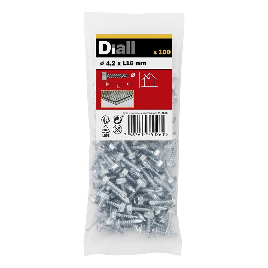 Diall Zinc-Plated Carbon Steel Drilling Hex Screw Pack 4.2mm 16mm