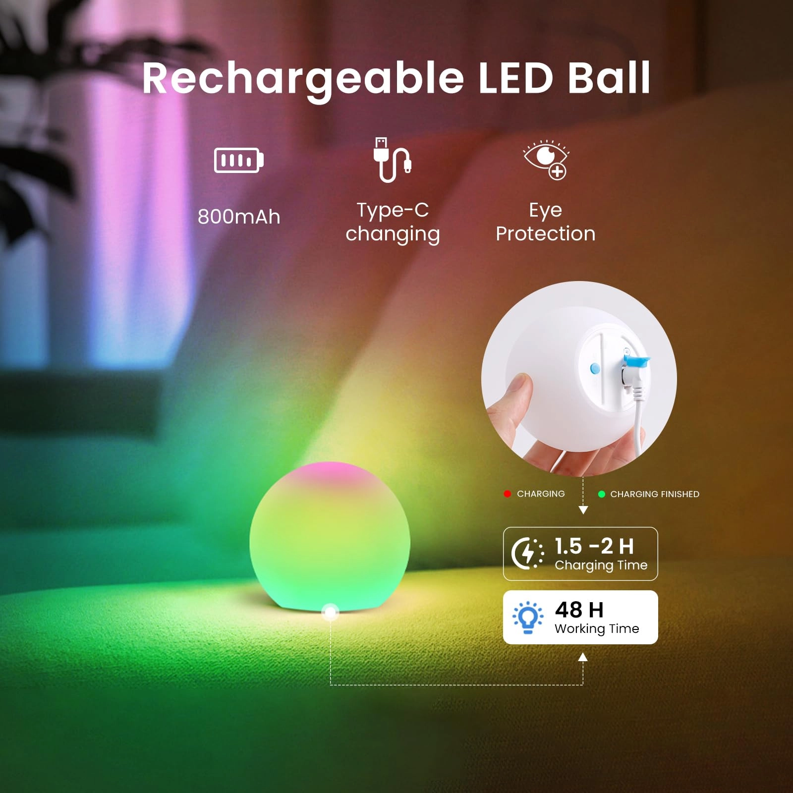 Smart Sphere Night Light - Battery Powered Multicolor