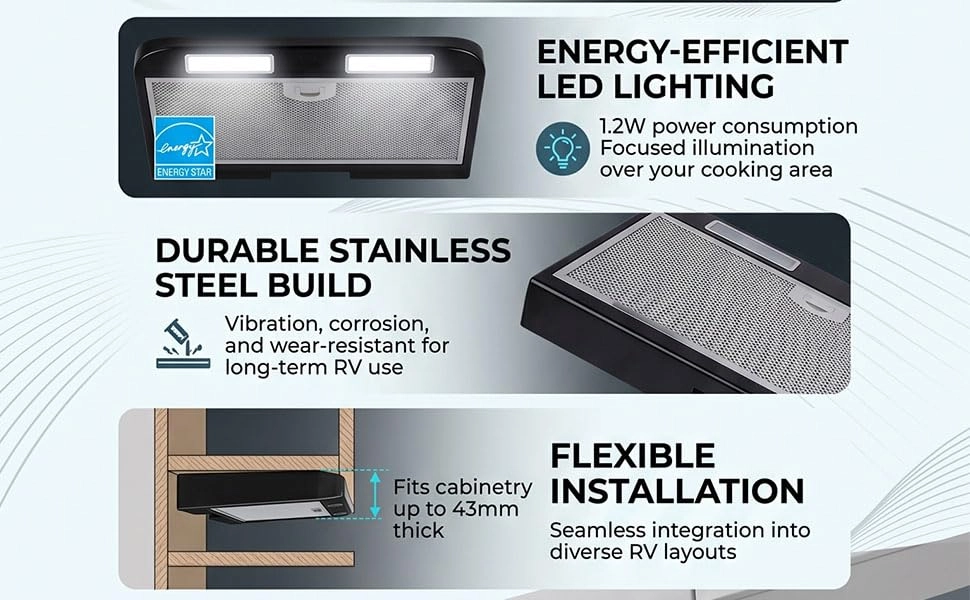 RV Range Hood - 3 Gears 12V DC