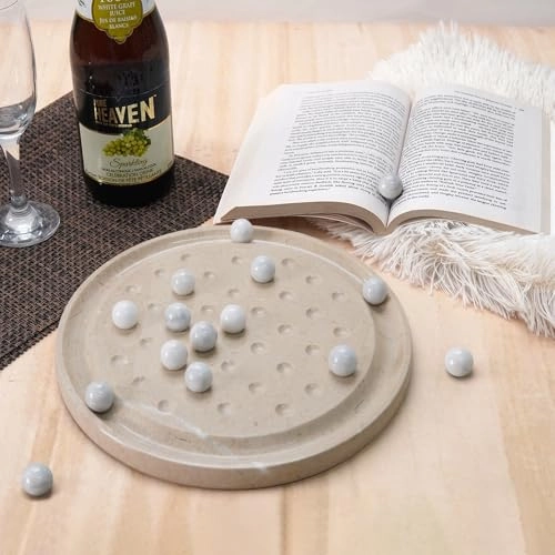 Marble Peg Solitaire Board Game - 10" 42 Balls Verona-white