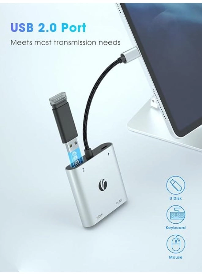 USB C to Dual HDMI Adapter - USB 2.0 4K@60Hz and Dual 4K@30Hz