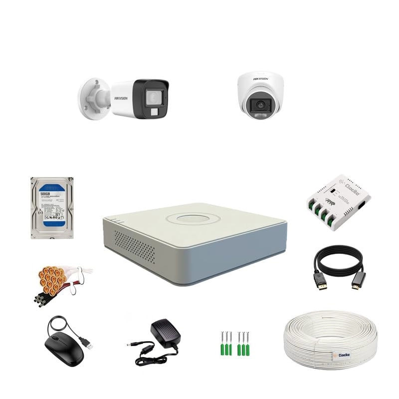 4CH DVR + 5MP Dome Camera + Bullet Camera + 500GB HDD + Cable Roll + 4CH Power Supply + BNC & DC Connectors