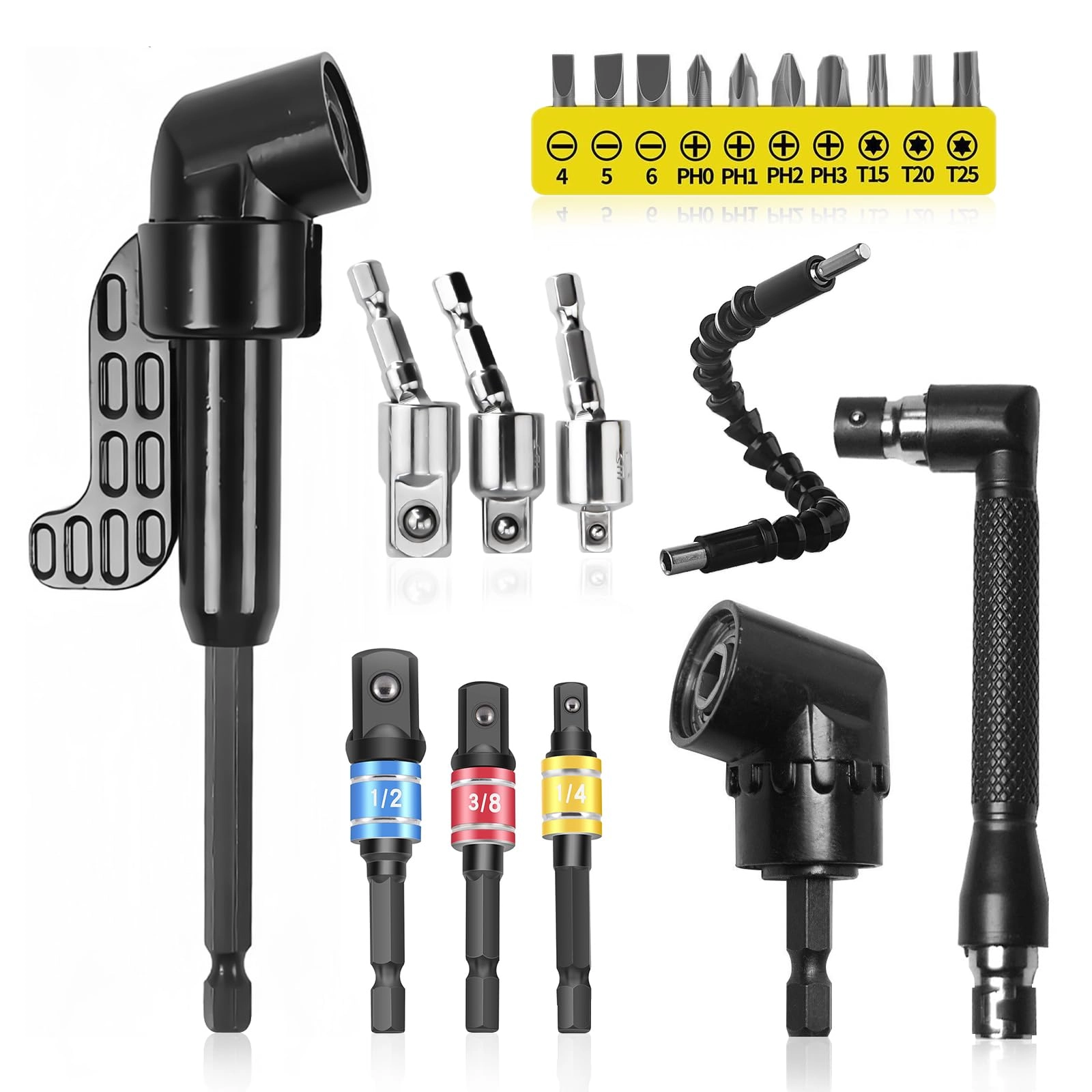 Pmueuff Corner Screwdriver Adapter Set - 20 Pieces 105 Degree 1/4 Inch