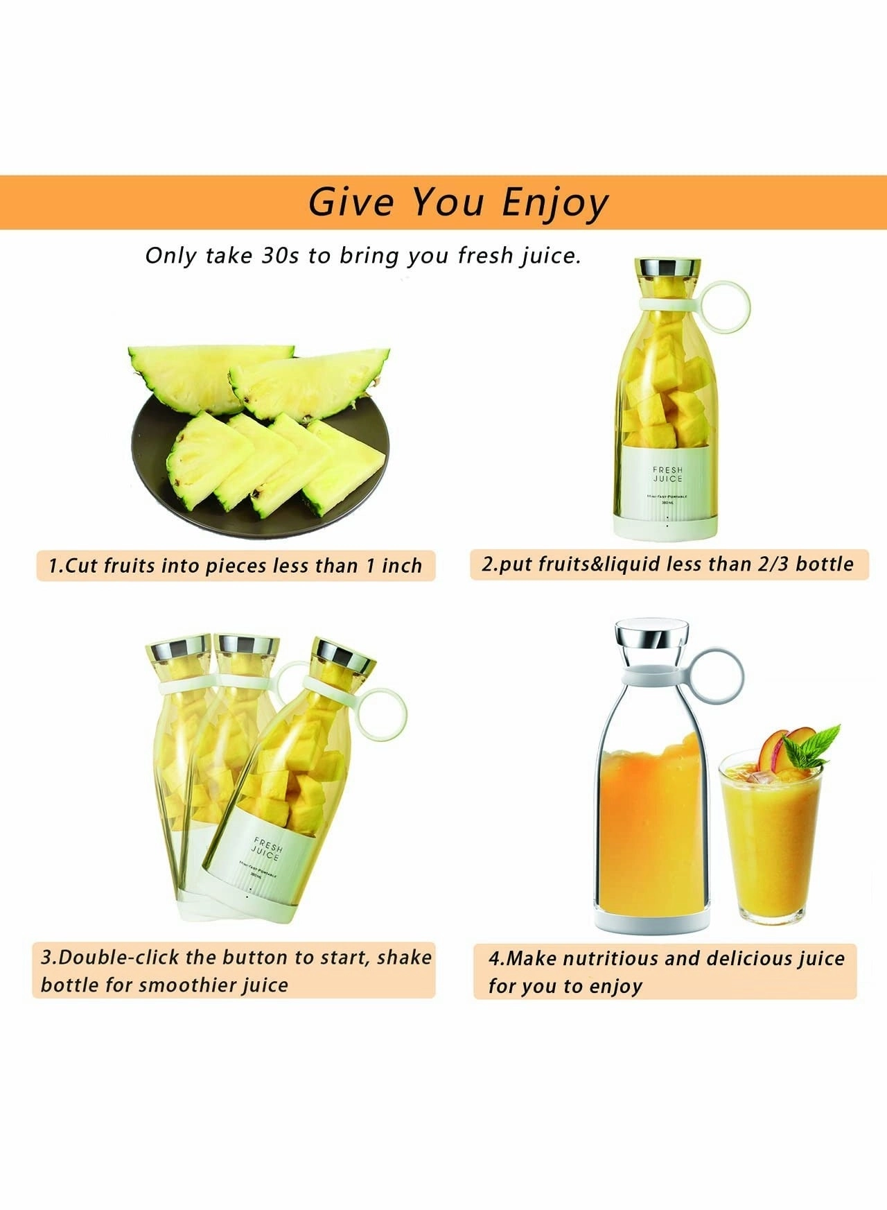 Portable Blender - 4 Blade Wireless Charging Personal Size