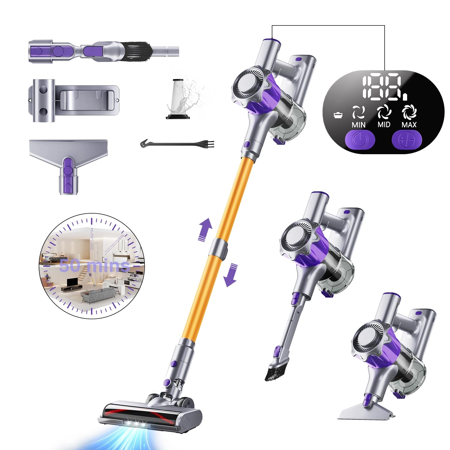 EUARY Cordless Vacuum Cleaner - 50 minutes