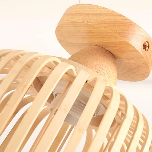 Retro Rattan and Wood Bohemian Design Ceiling Light
