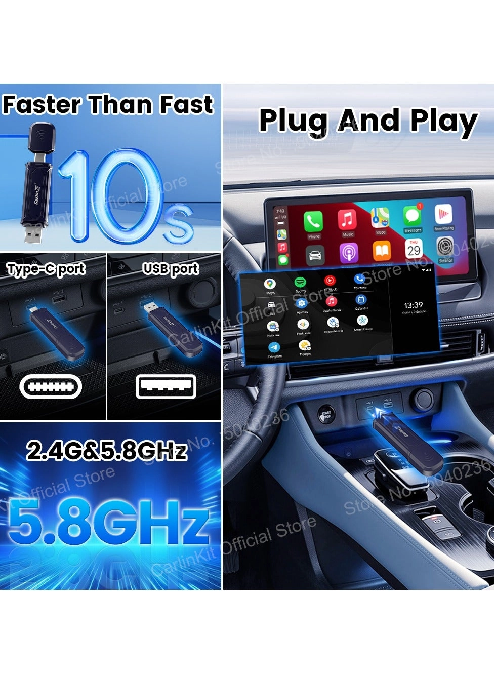 3.0 Wireless CarPlay Adapter - VW Audi Ford Sync 3 Mazda Mercedes Honda Chevy Subaru Porsche Hyundai Kia Lexus Gmc Acura