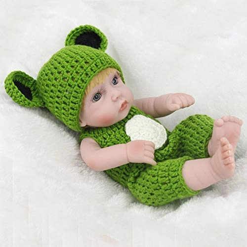Reborn Baby Doll - 10 inch 25 cm soft silicone boy blonde green knit jumpsuits
