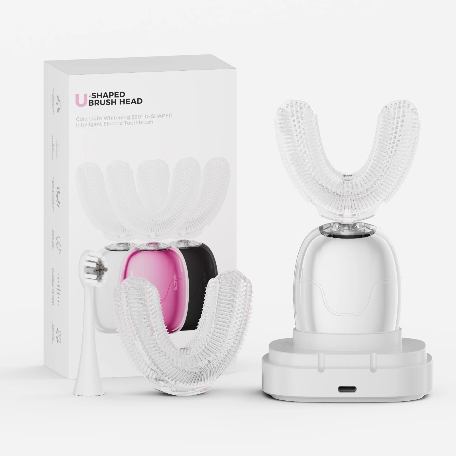 U-Shaped Ultrasonic Toothbrush - 360° Cleaning IPX7 Waterproof Rechargeable