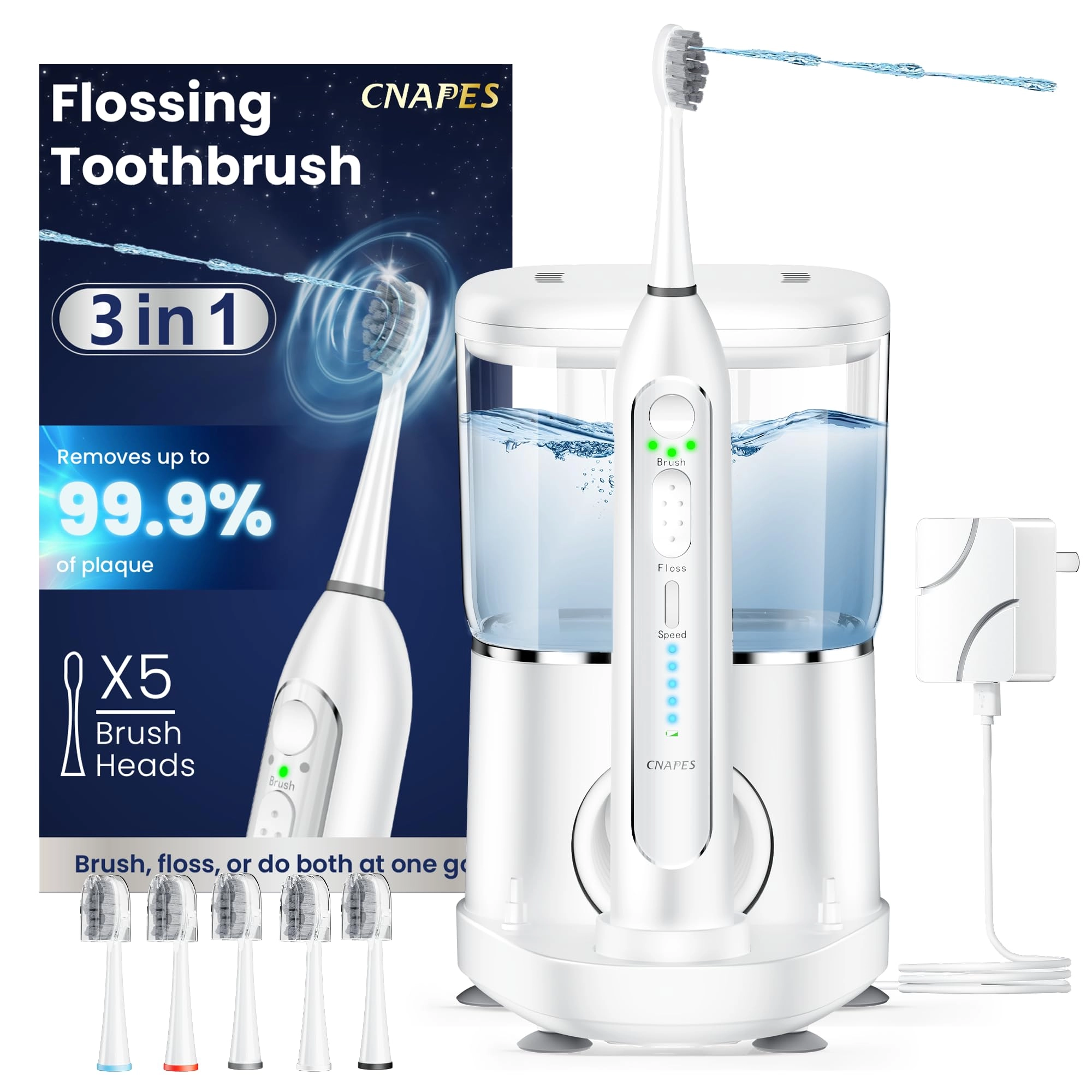 Electric Toothbrush with Water Flosser Combo - 3 Modes 5 Speeds Black