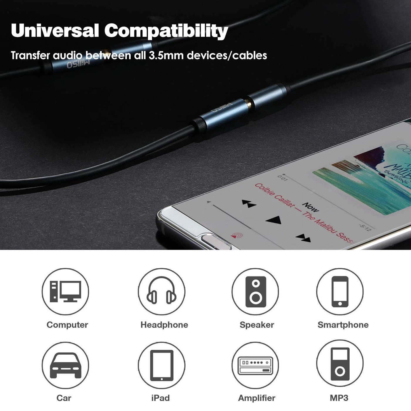 3.5mm Female to Female AUX Adapter Cable - 1m / 3.3 Feet