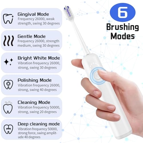 Electric Sonic Toothbrush - 3 Brush Heads 6 Modes 40000 VPM