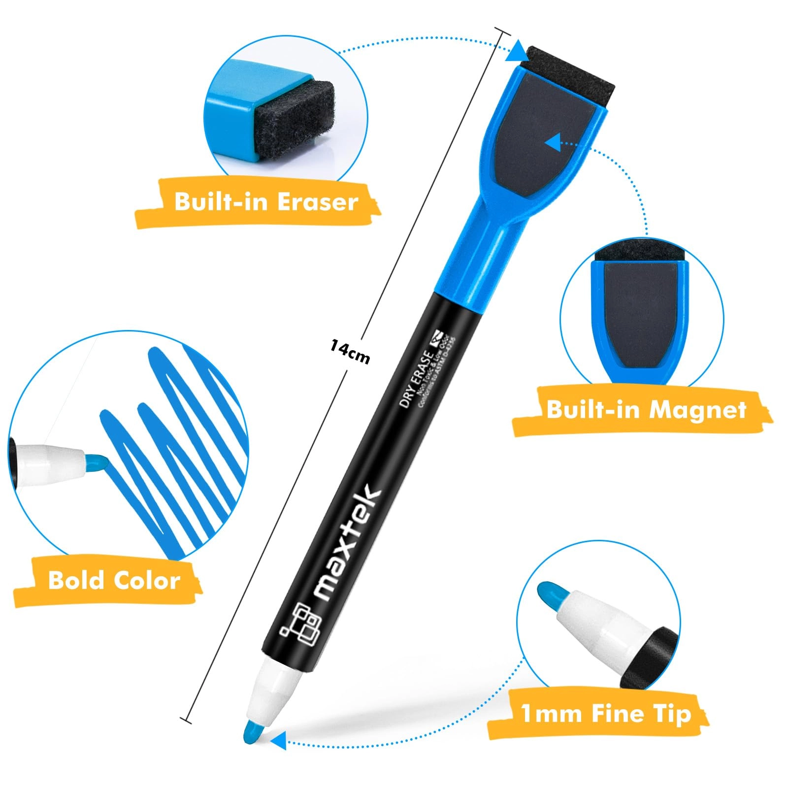 36 Pack Magnetic Whiteboard Pens - 12 Colours Fine