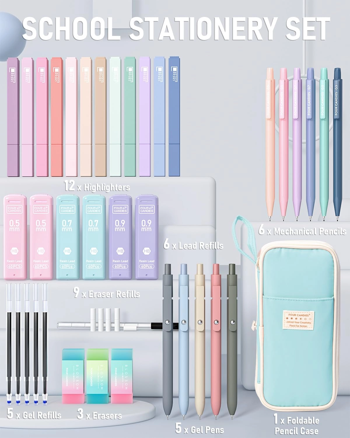 Aesthetic School Supplies - 39.0 Count 0.5mm, 0.7mm, 0.9mm Millimeters