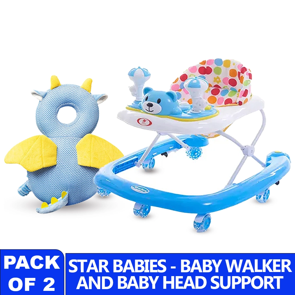 Baby Walker - Coffee + Head Protection Pillow - Blue