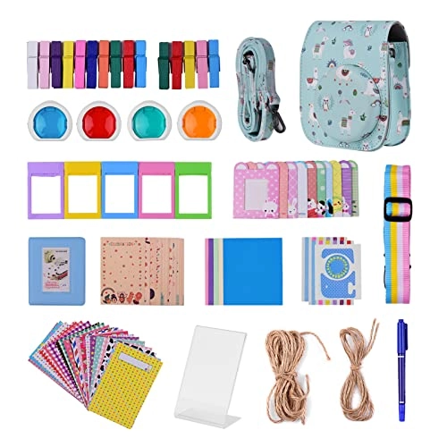 Instant Camera Accessories Kit + Camera Bag + Camera Strap + Photo Album + Photo Clips + Photo Frame + Hanging String + Stickers + Pen + Filt - 12-in-1 leather