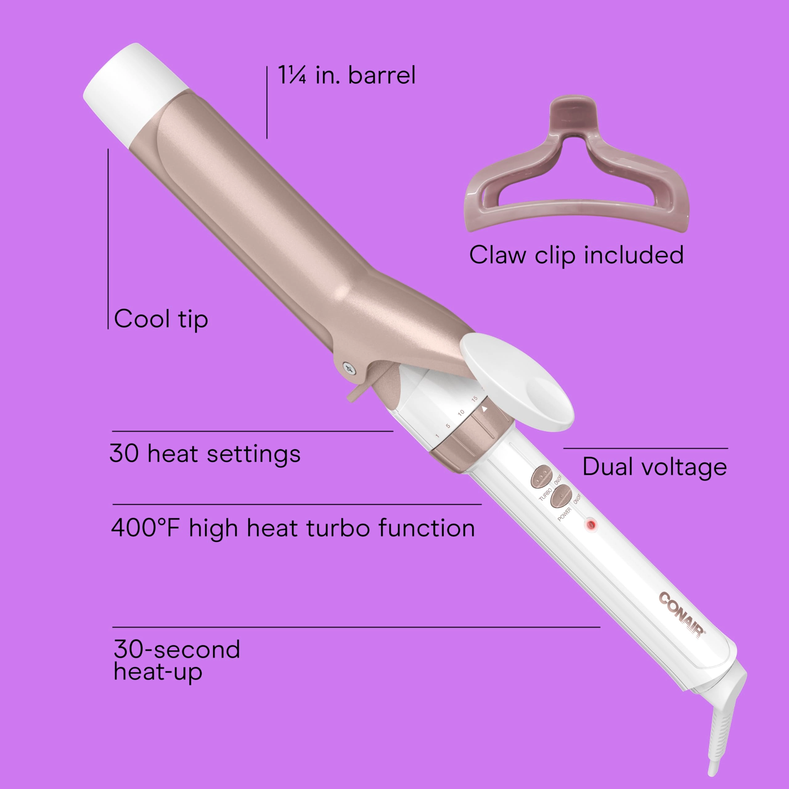 Double Ceramic Curling Iron - 1.25 Inch 30 Heat Settings