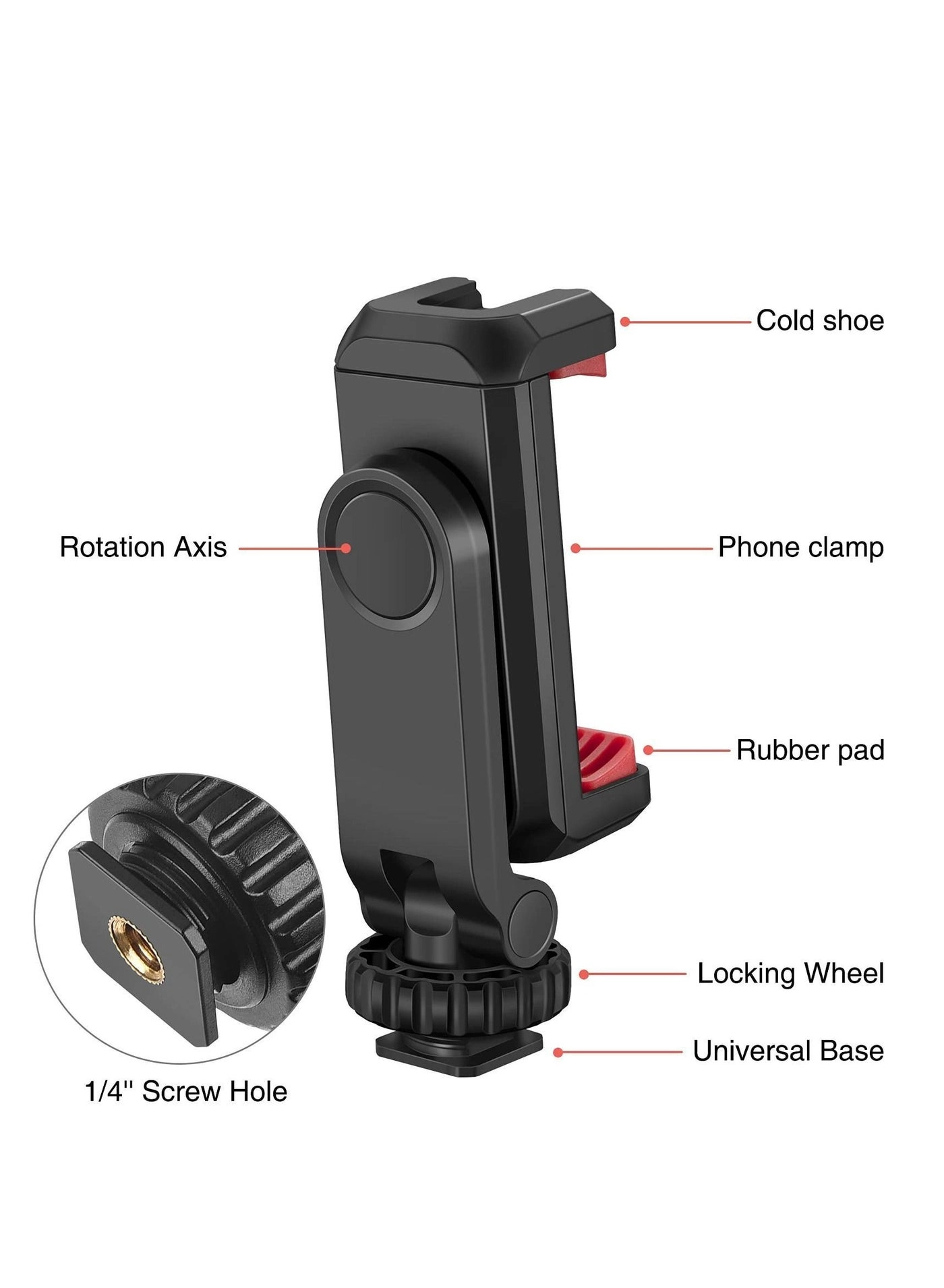 Cell Phone Tripod Mount Adapter - 2 Cold Shoe 360 Adjustable