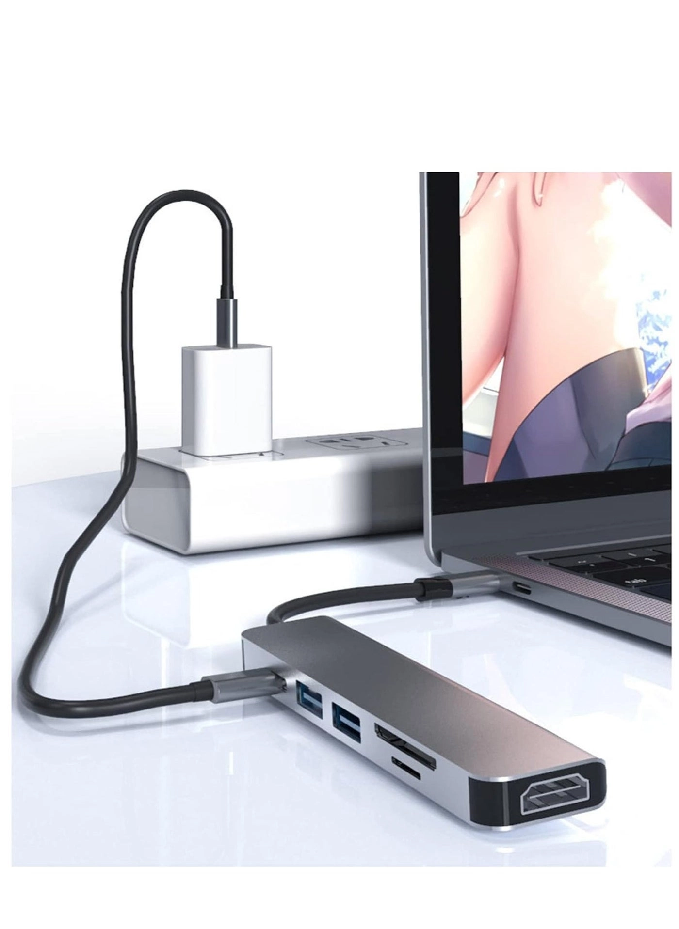 6-in-1 USB C Adapter - USB 3.0 5Gbps SD/TF Card Readers