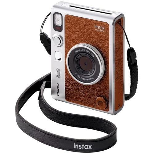 Instax Mini EVO - Brown + Instax Mini Instant Film Sheets - 60 Sheets + microSD Memory Card - 32GB + Small Padded Carrying Case + SD Card Reader + Microfiber Cleaning Cloth