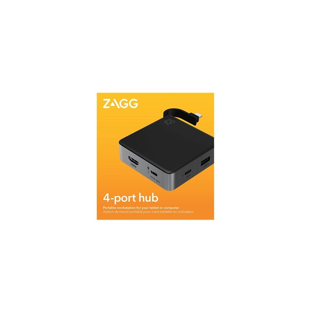 ZAGG 4 Port Hub - Grey/Black 100W