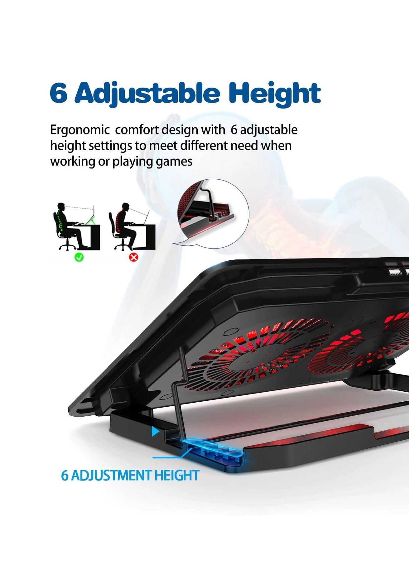Laptop Cooling Pad - 1200RPM 6 Heights Adjustment 2 USB Port