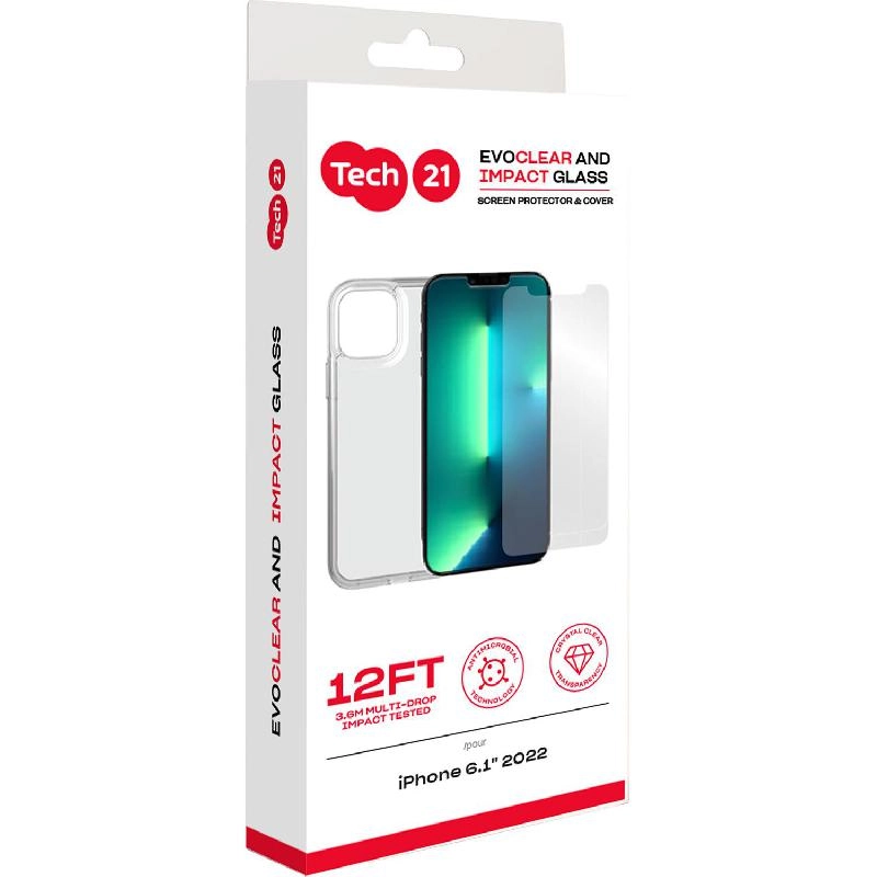 Tech21 EvoClear + Impact Glass Case for iPhone 14