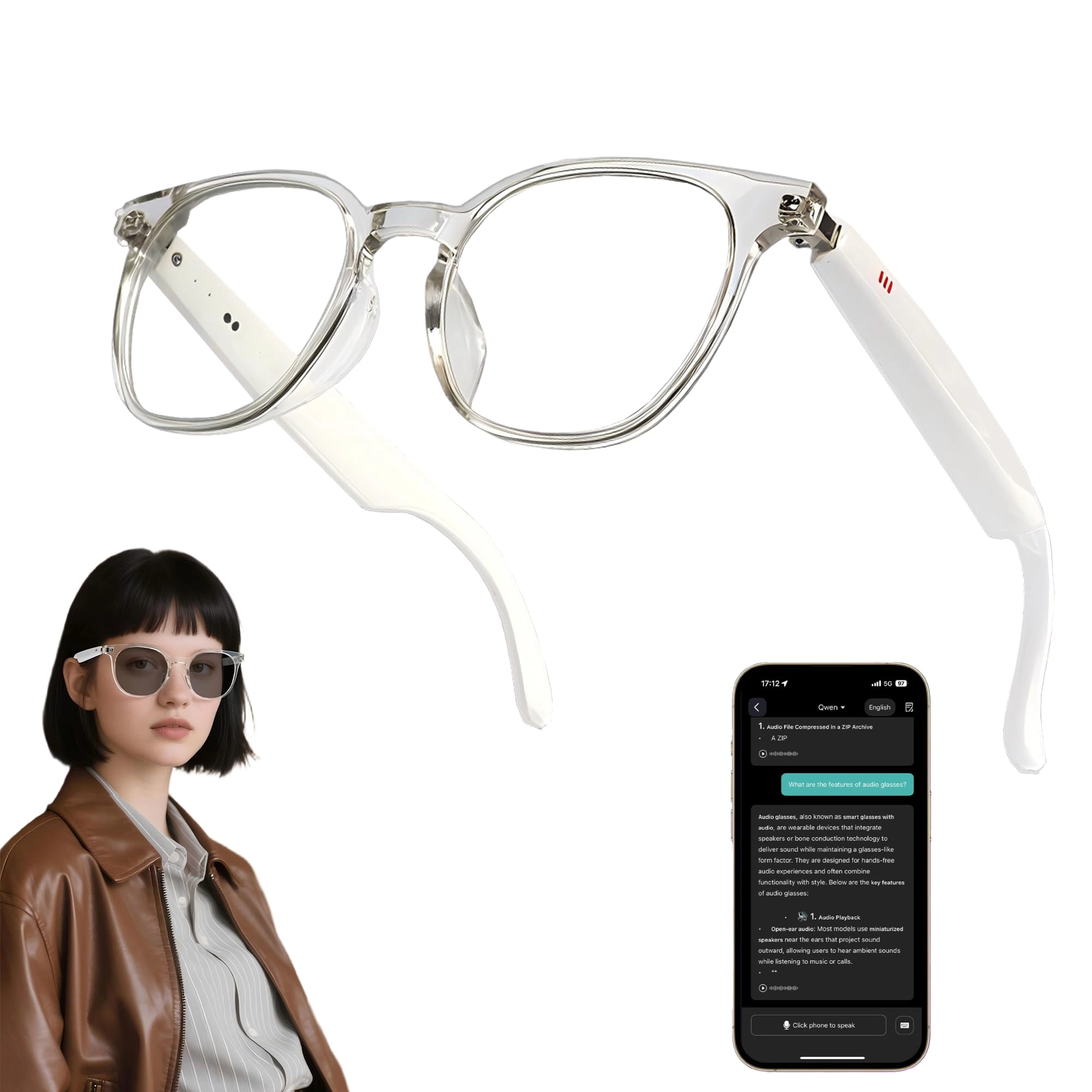AI Smart Glasses - 140+ Languages Bluetooth