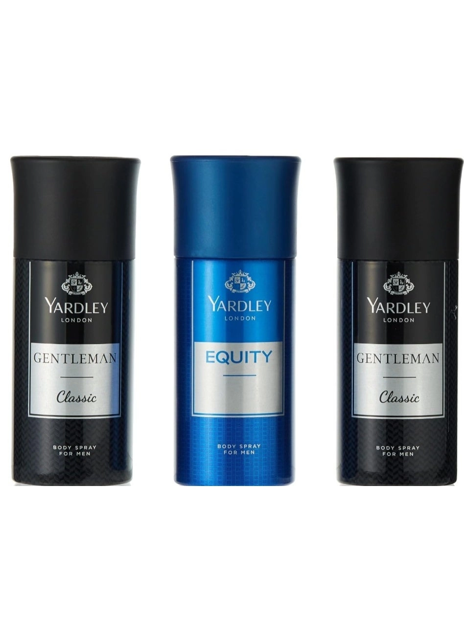 Yardley Gentleman Classic & Equity Deodorant Body Spray - Modern Masculine Fragrance & Marine Sea & Fruity Notes